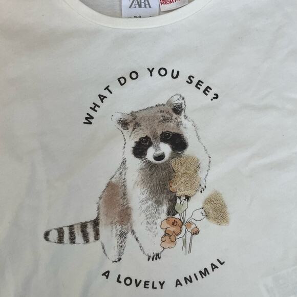 Zara Toddler Girls Raccoon Graphic Shirt Size 2-3 Years Long Sleeves NWOT - Picture 2 of 4